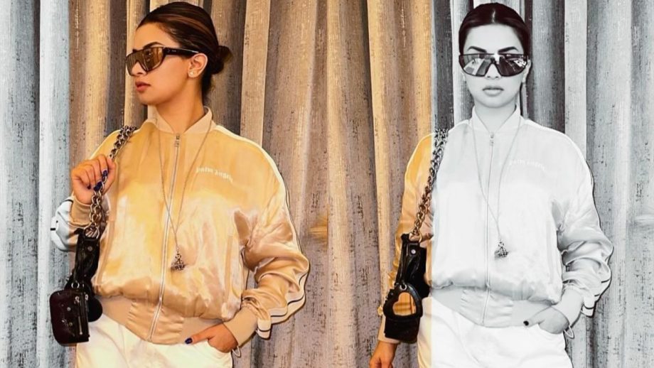 Avneet Kaur slays street style in golden shiny jacket and white trouser 877770