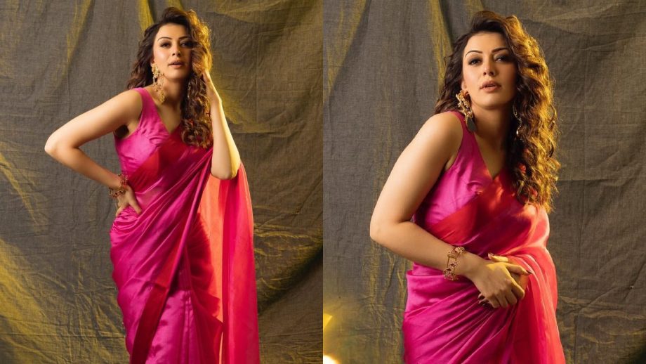 Hansika Motwani Slays In Hot Pink Satin Saree With Huge Chandbaliyan, Check Out 886207