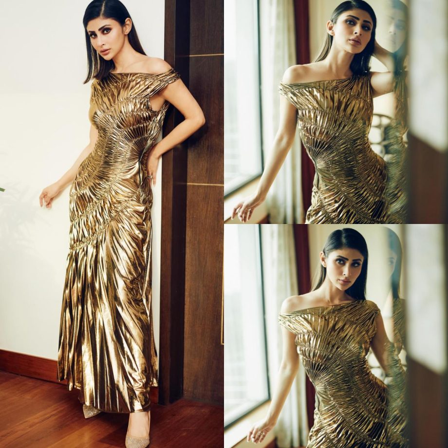 Mouni Roy Flaunts Hourglass Figure In Golden Metallic Gown, Wishes To Become 'Entire Problem' 893300