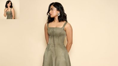 Rashmika Mandanna Setting Fashion Goals High In An Olive-Grey Corset Dress