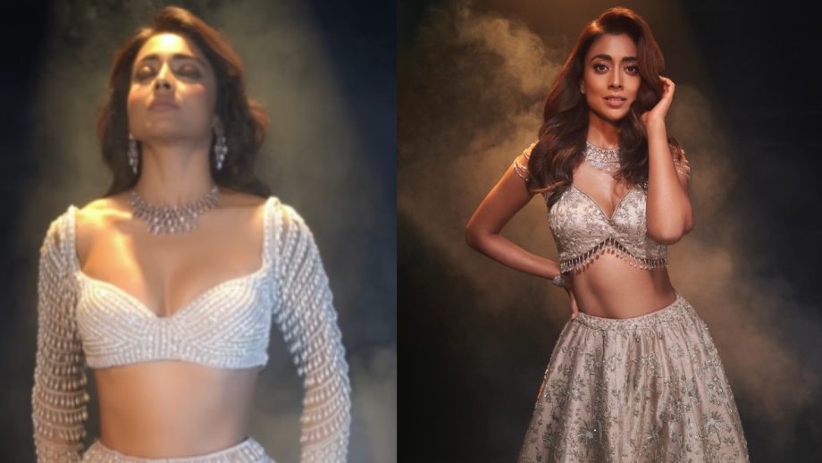 Steal The Spotlight This Summer Season Like Shriya Saran In Neutral Shade Embellished Lehengas 892131