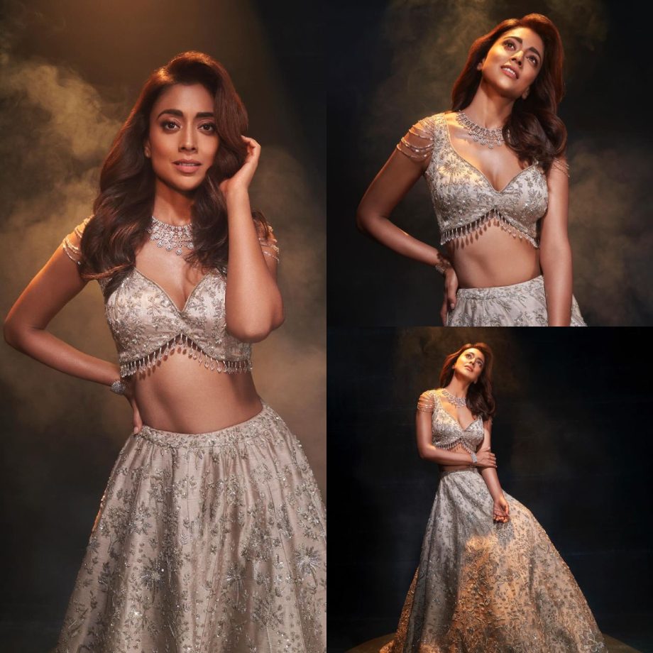 Steal The Spotlight This Summer Season Like Shriya Saran In Neutral Shade Embellished Lehengas 892130