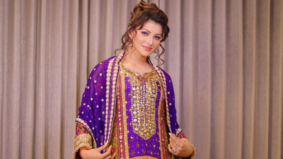 Urvashi Rautela Flaunts Her Flawless Style in a Regal Purple Heavy Work Kurta Set 892210