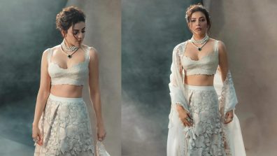 Vintage Vibes: Kajal Aggarwal looks stunning in an off-white layered lehenga set with floral embroidery, Priced at Rs. 99,500