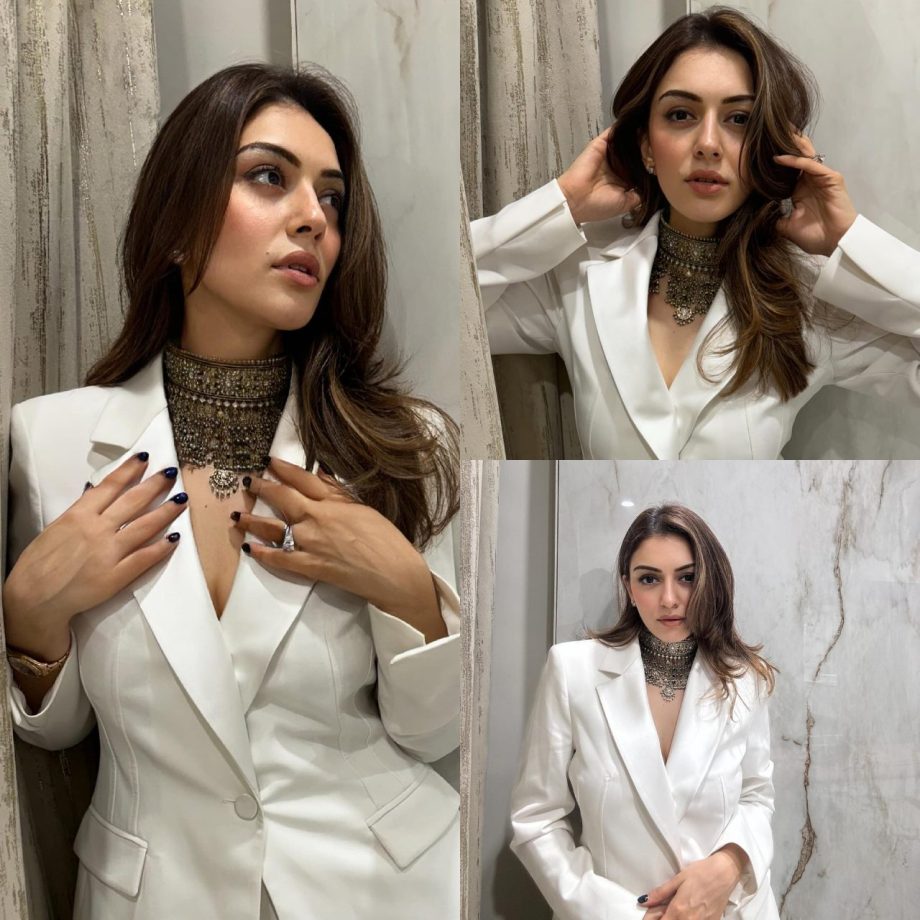 Hansika Motwani Adds A Desi Spin To Her White Blazer Glam With Oxidised Necklace, See How 895244