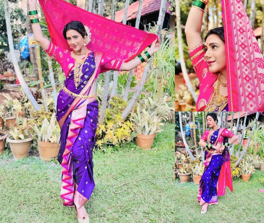 [Photos] Jhanak Fame Hiba Nawab Turns 'Marathi Mulgi' in a Purple Nauvari Saree 896040