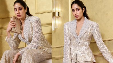 [Photos] Janhvi Kapoor Looks Captivating In Manish Malhotra’s Ivory Suit Set