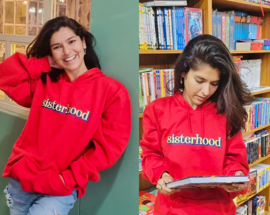 TMKOC Fame Nidhi Bhanushali Flaunts Casual Style In Hoodie With 'Sisterhood' Series Name 901207