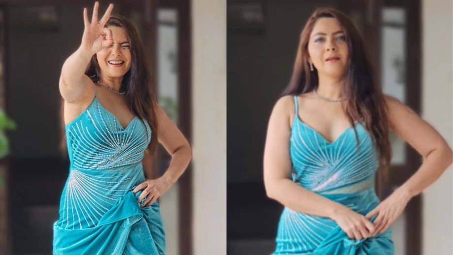 [Video] Sonalee Kulkarni Impresses With Angaaron Song's Signature Step In Elegant Blue Thigh-High Slit Gown 899380