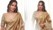Influencer Turn Actor Kusha Kapila Shares Sizzling Photos In Golden And Ivory Saree With Deep Neck Matching Blouse