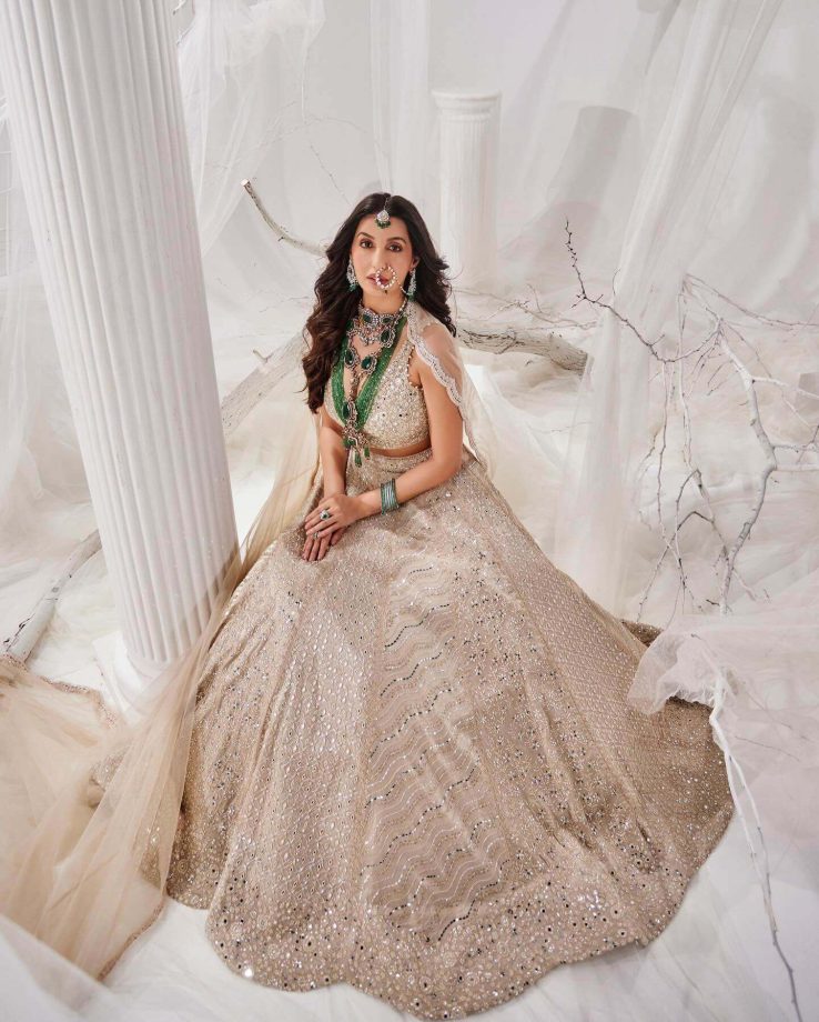 Nora Fatehi Looks Regal In Beige Bridal Lehenga Set, Check Out Photos! 904826