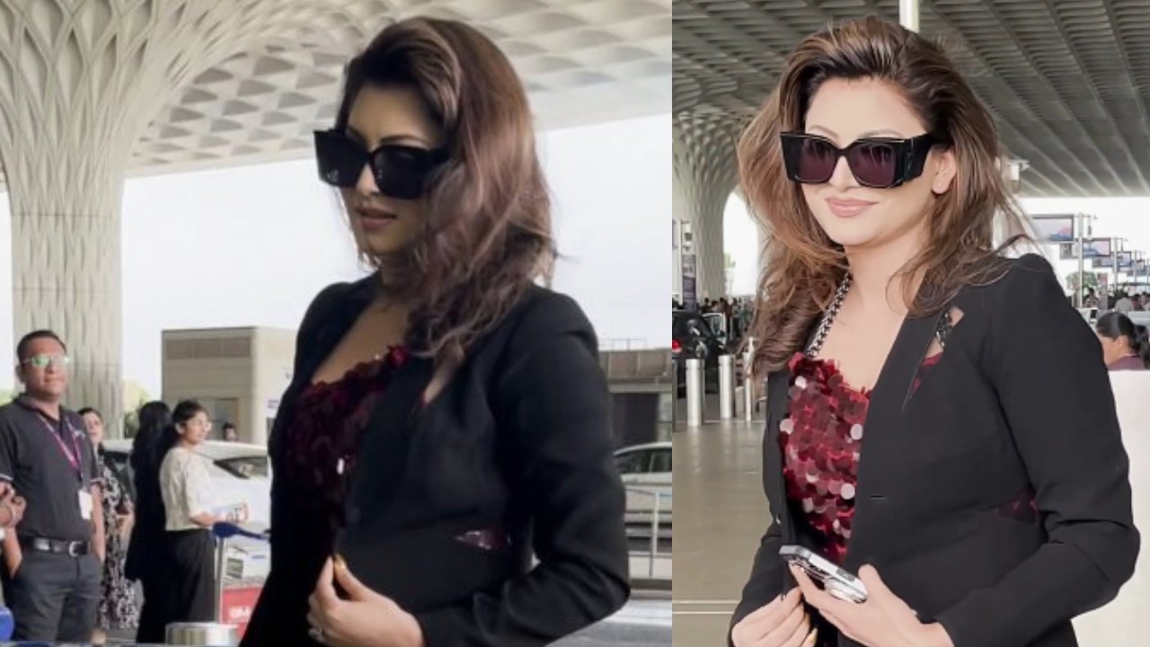 Urvashi Rautela Slays The Airport Look In A Sequin Bodycon Dress And Blazer 904438