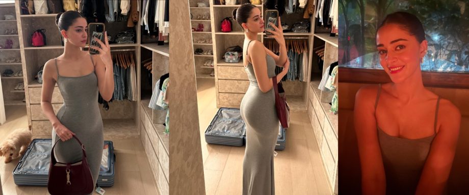 Ananya Pandey Stuns in Gray Bodycon Dress for Girls' Night Out 911030