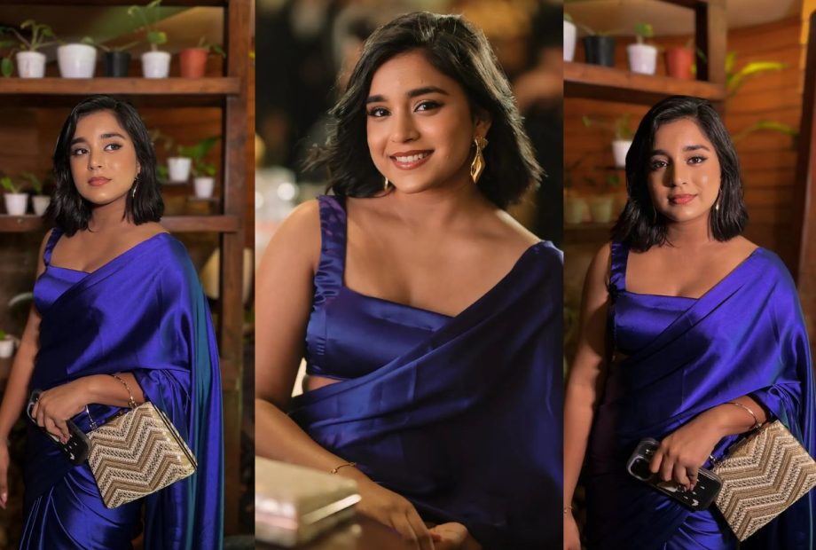 Kavya Actress Sumbul Touqeer Turns Heads In A Stunning Blue Satin Saree With Sleeveless Blouse 910830