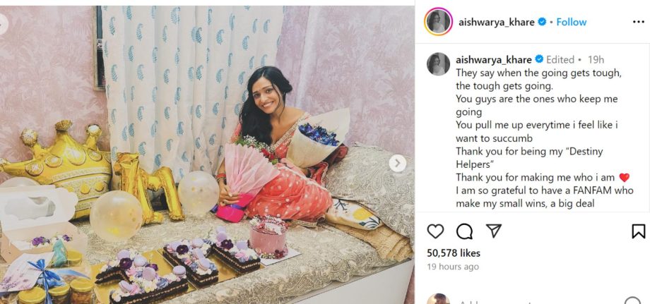 Bhagya Lakshmi Actor Aishwarya Khare Hits A Million On Instagram; Thanks Her Fan Family 918512