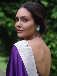 Esha Gupta Maximises Hotness In A Purple Silk Saree With Backless Blouse