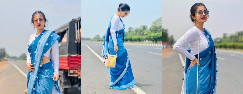 Manami Ghosh Stuns in Elegant Blue Saree, Redefines Tollypara Style 918637