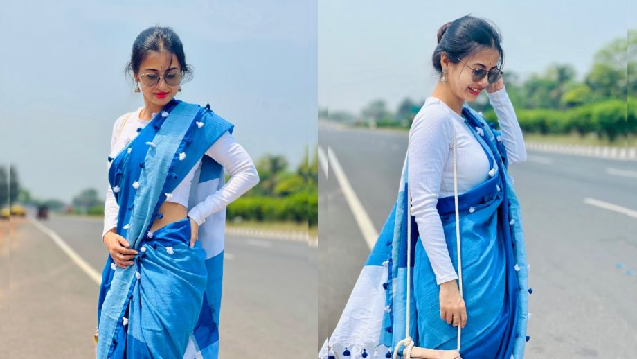 Manami Ghosh Stuns in Elegant Blue Saree, Redefines Tollypara Style 918636