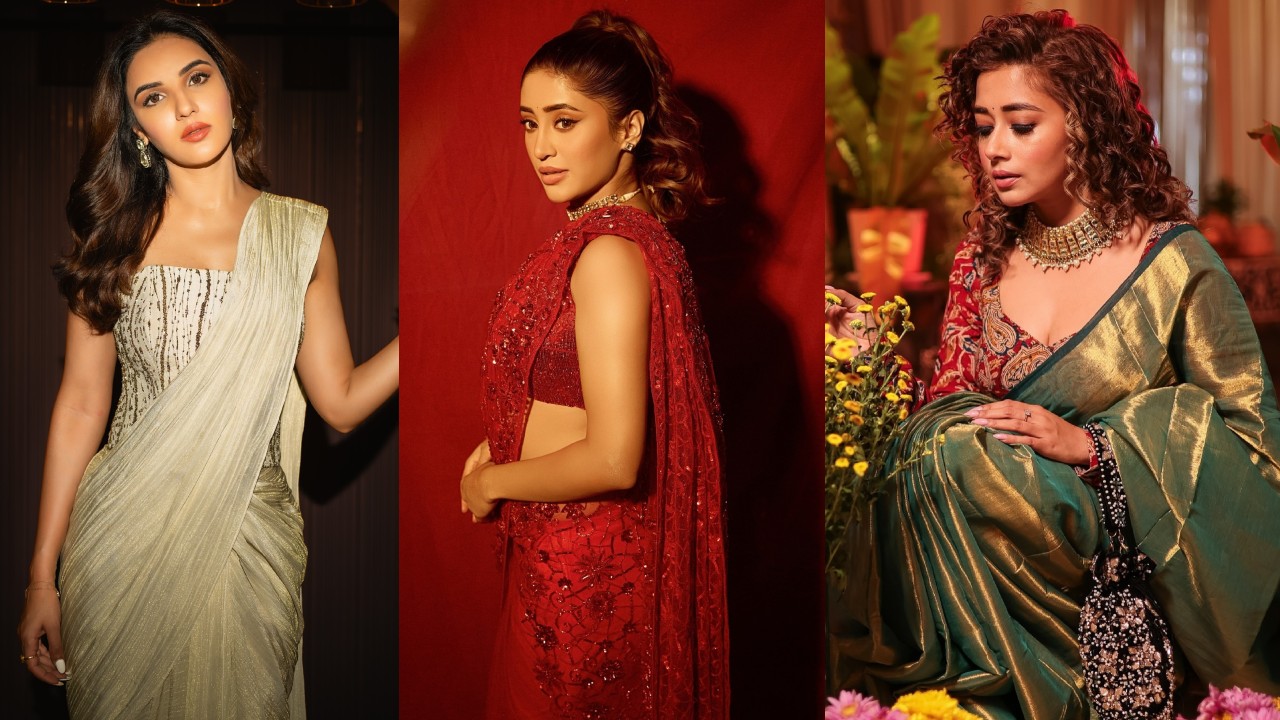 Diwali Glam: Jasmine Bhasin, Shivangi Joshi, and Tina Dutta Dazzle in Stunning Sarees 924176