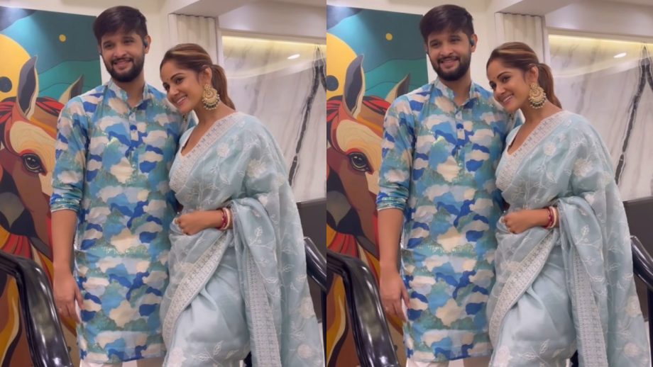 Neel Bhattacharya and Trina Saha Celebrate First Lakshmi Puja After Marriage, Twinning in Elegant Blue Ensembles 922202