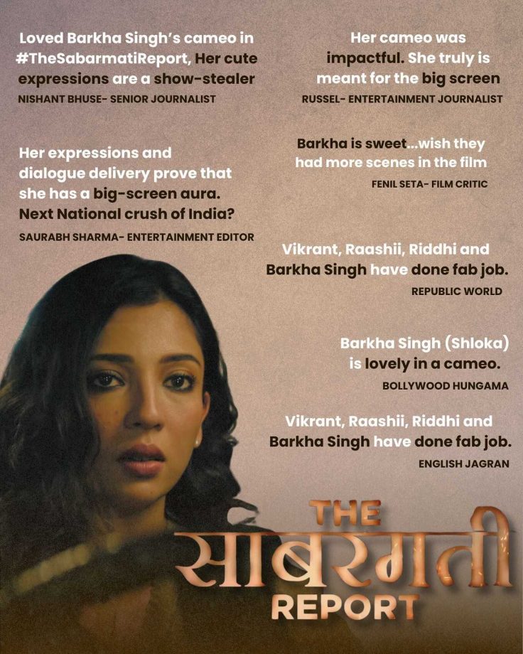 Hailed as the surprise of The Sabarmati Report, Barkha Singh expresses gratitude to audiences and critics for the overwhelming love; 