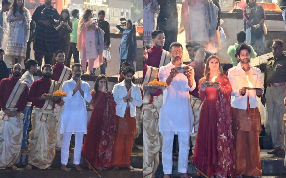 Aaman Devgan and Rasha Thadani along with director Abhishek Kapoor Experience the Enchanting Ganga Aarti in the Spiritual Heart of Varanasi! 929566