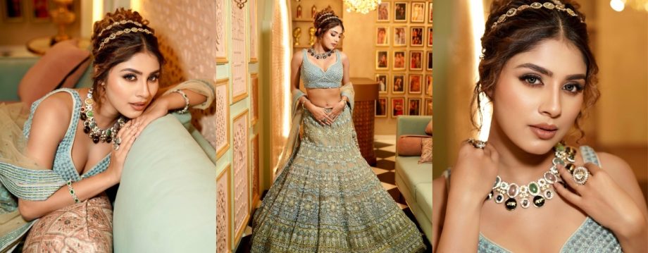 Adrija Roy Channels Desi Cinderella Vibes in Stunning Sky-Blue Lehenga Set 930519