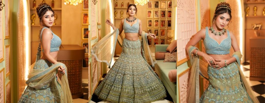 Adrija Roy Channels Desi Cinderella Vibes in Stunning Sky-Blue Lehenga Set 930518