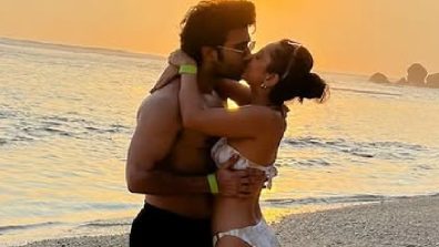 Golden Hour, Golden Love: Aadar Jain and fiance Alekha shine bright by beach [Photos]