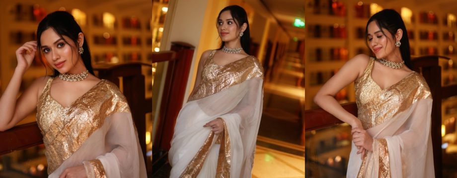 Jannat Zubair Dazzles In A Sheer White Saree With Golden Zari Border 929496