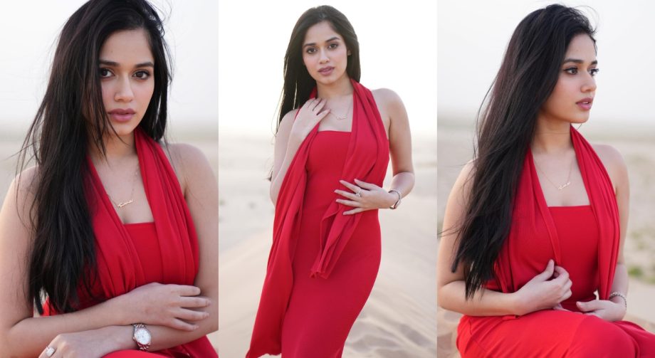 Jannat Zubair Stuns in Dubai with Her Red Off-Shoulder Bodycon Dress 930534