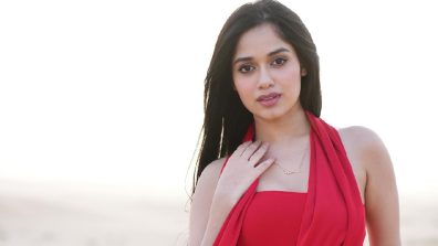 Jannat Zubair Stuns in Dubai with Her Red Off-Shoulder Bodycon Dress