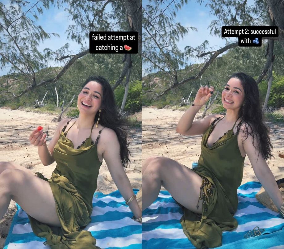 Vacation Goals: Sara Tendulkar Stuns In An Olive Green Backless Dress On The Beach 929677