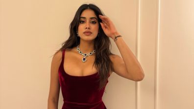 Janhvi Kapoor Stuns in a Red Velvet Dress with Elegant Jewelry