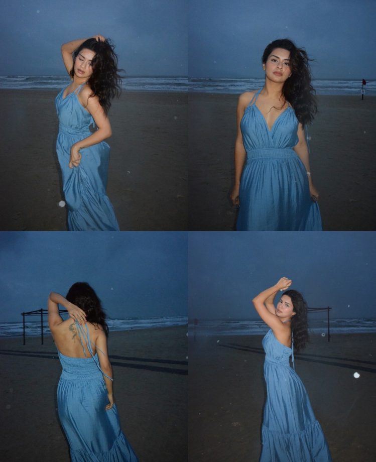 Avneet Kaur’s Beachside Bliss in a Blue Backless Dress 931626