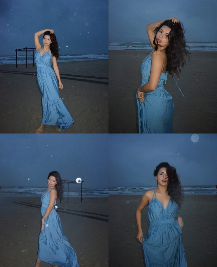 Avneet Kaur’s Beachside Bliss in a Blue Backless Dress 931625