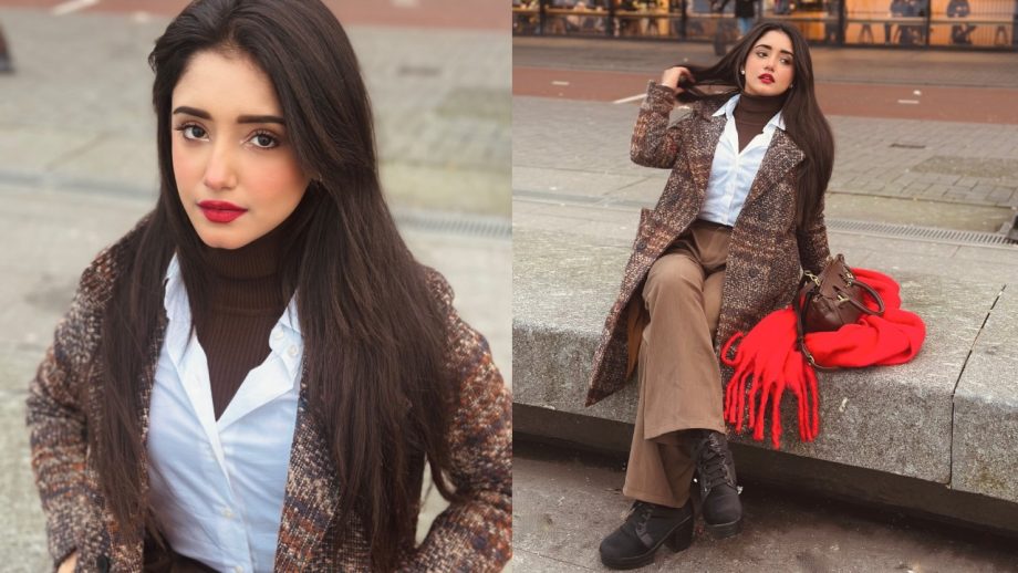 Kumkum Bhagya's Rachi Sharma Makes Winter Style Vibrant In Checkered Trench Coat And Red Lips 931407