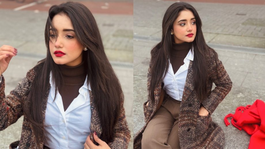 Kumkum Bhagya's Rachi Sharma Makes Winter Style Vibrant In Checkered Trench Coat And Red Lips 931408