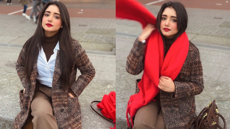 Kumkum Bhagya's Rachi Sharma Makes Winter Style Vibrant In Checkered Trench Coat And Red Lips 931409