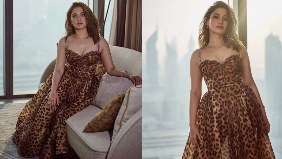 Tamannaah Bhatia Wows in a Daring Leopard Print Dress with Shimmering Details 931179