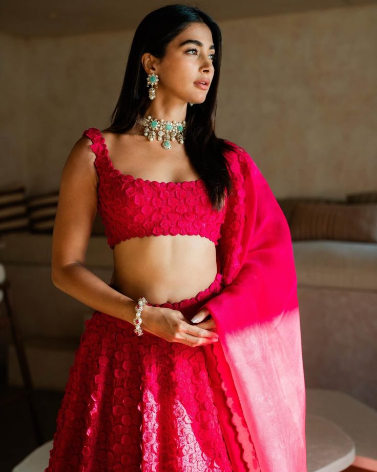 Pooja Hegde's Rani Pink Lehenga With 3D Flowers Is A Dream - See Pics 940647