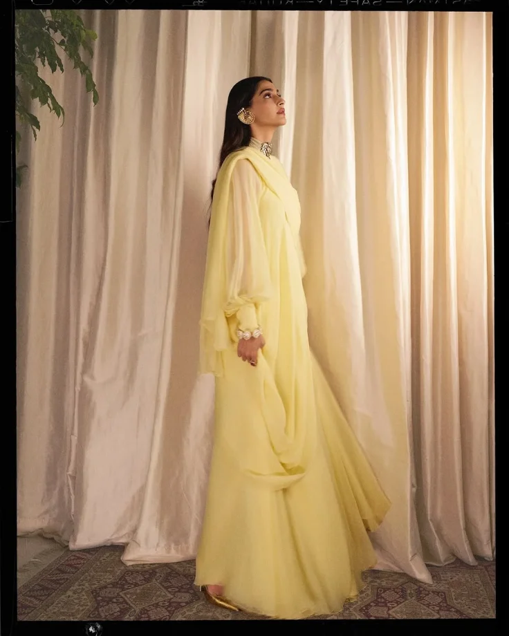 Sonam Kapoor Awes in a Light Yellow Saree-Inspired Maxi Dress 940598