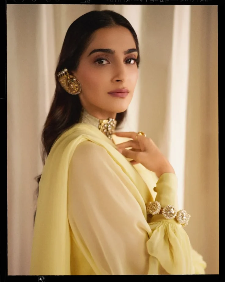 Sonam Kapoor Awes in a Light Yellow Saree-Inspired Maxi Dress 940603