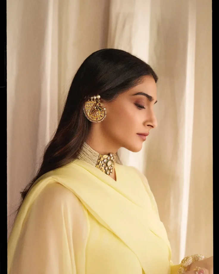 Sonam Kapoor Awes in a Light Yellow Saree-Inspired Maxi Dress 940604