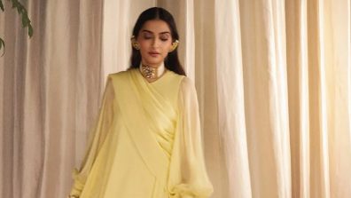 Sonam Kapoor Awes in a Light Yellow Saree-Inspired Maxi Dress